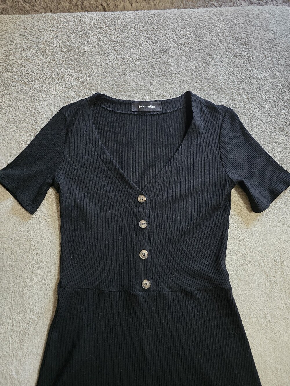 Reformation Cardinal Black Ribbed Mini Dress Size Large - Picture 5 of 11